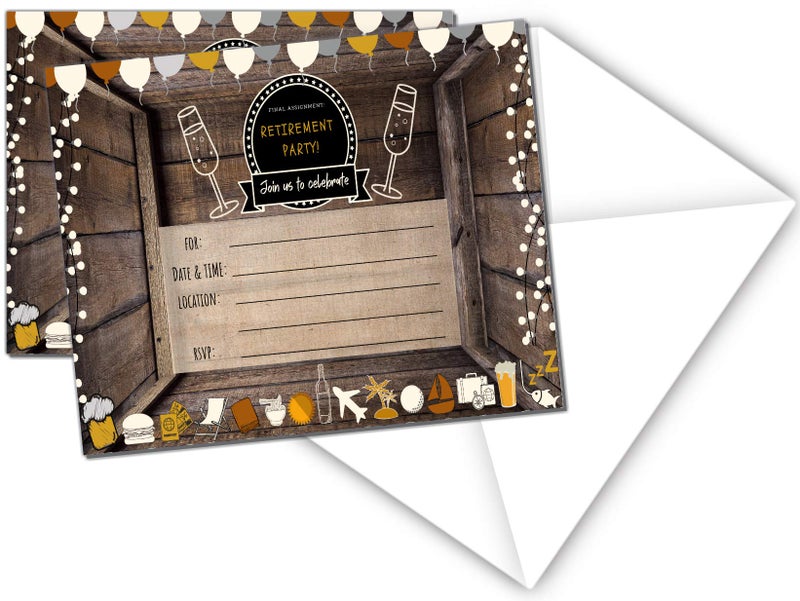 Elcer Retirement Party invitations | Retired Invites cards | 20 Count With Envelopes | Join us Your are Invited Fill In and Country Style Happy Retirement - Image 3